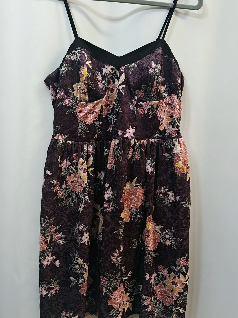 Xhilaration Dark Plum Floral Velvet Spaghetti-Strap Dress